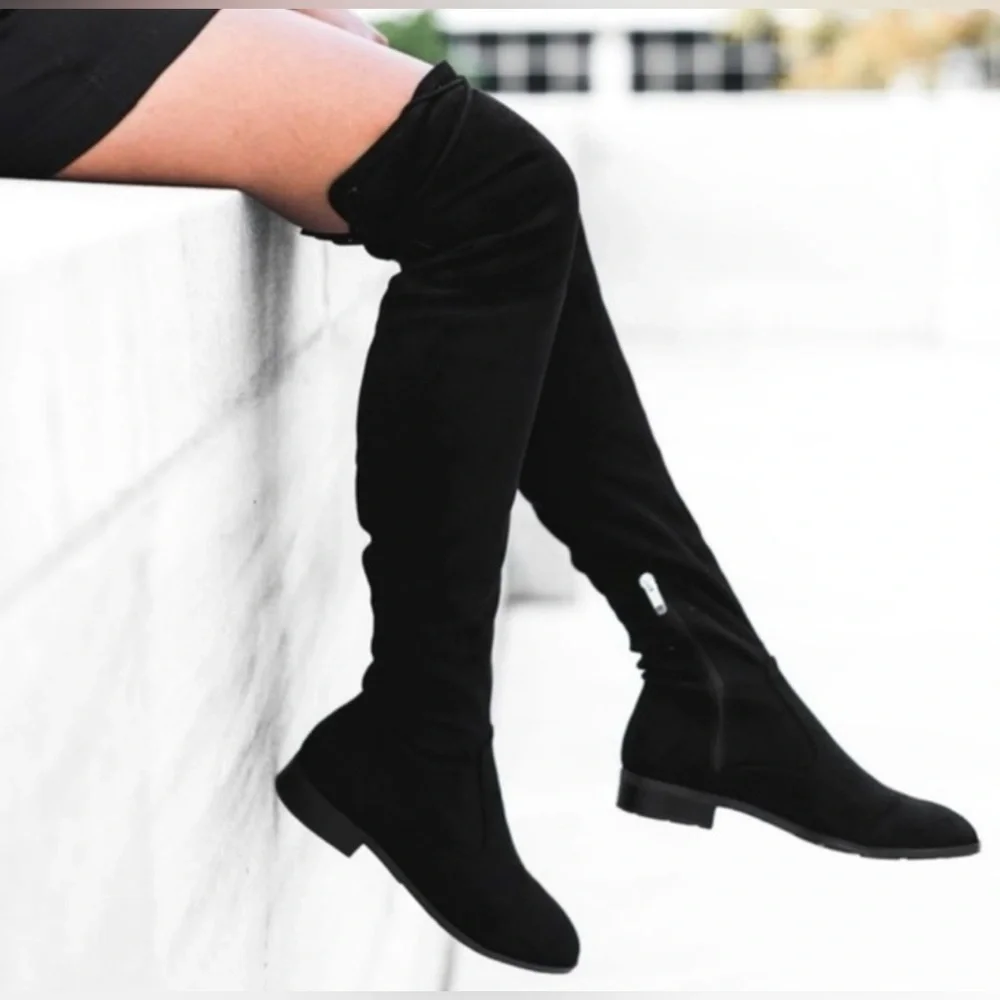 Marc Fisher Hulie boots black over the knee velvet type fall winter low heel 8.5
